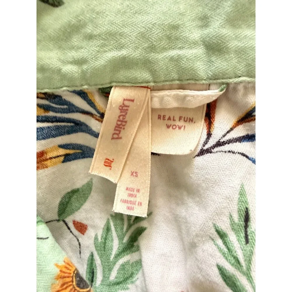 Anthro LyreBird Cotton Flannel Pajama Set Floral Animal Print Cottage Sleep XS